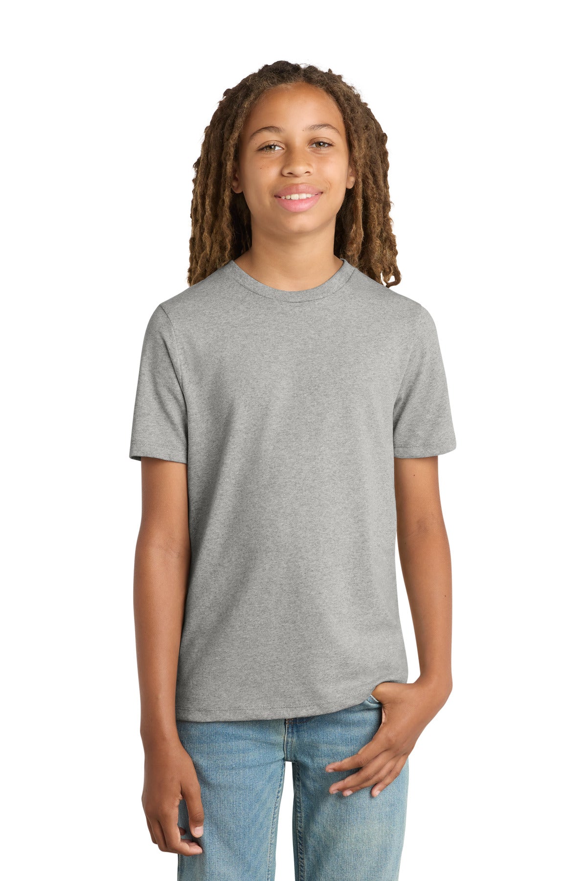 Custom Embroidered District T-Shirts  in Light Heather Grey