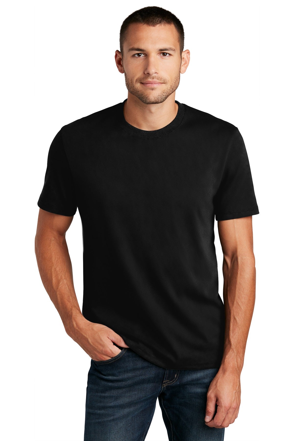 Custom Embroidered District T-Shirts  in Black