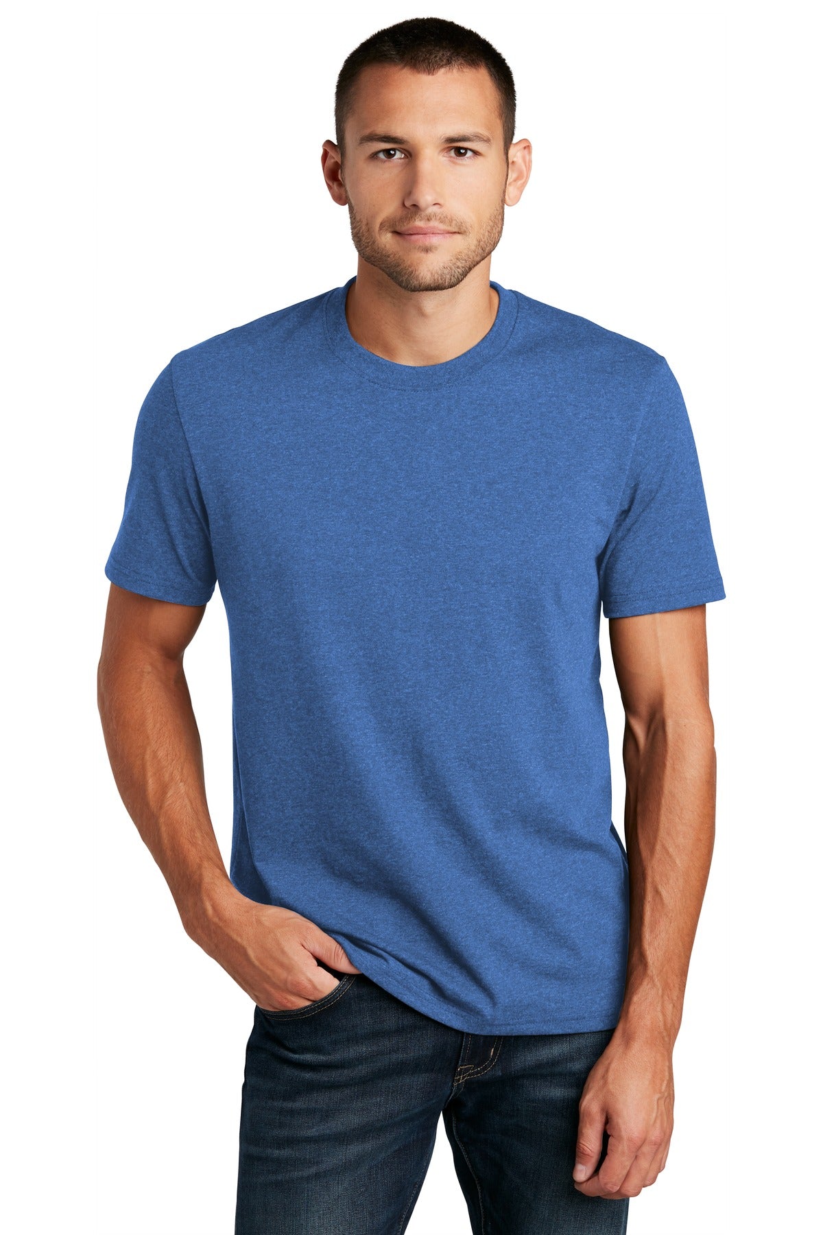 Custom Embroidered District T-Shirts  in Blue Heather