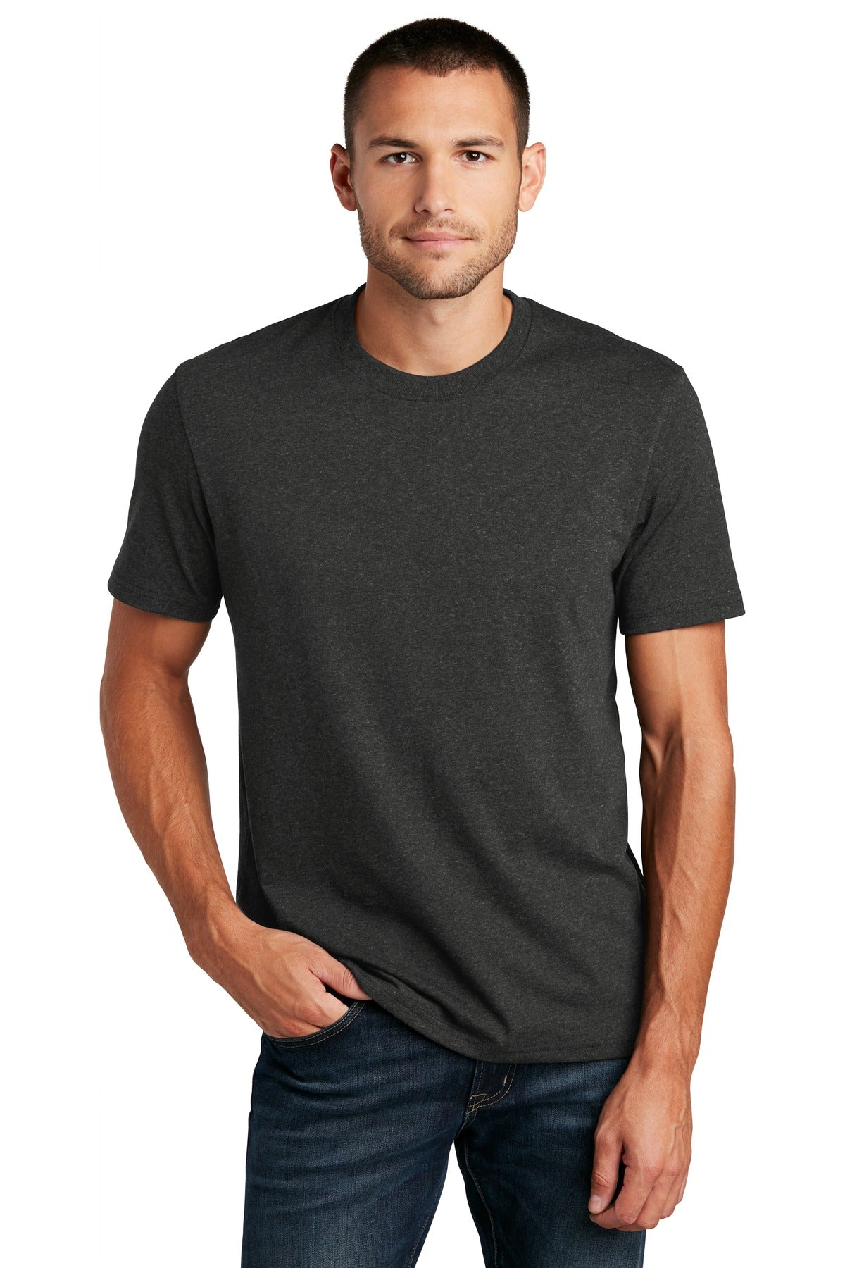 Custom Embroidered District T-Shirts  in Charcoal Heather