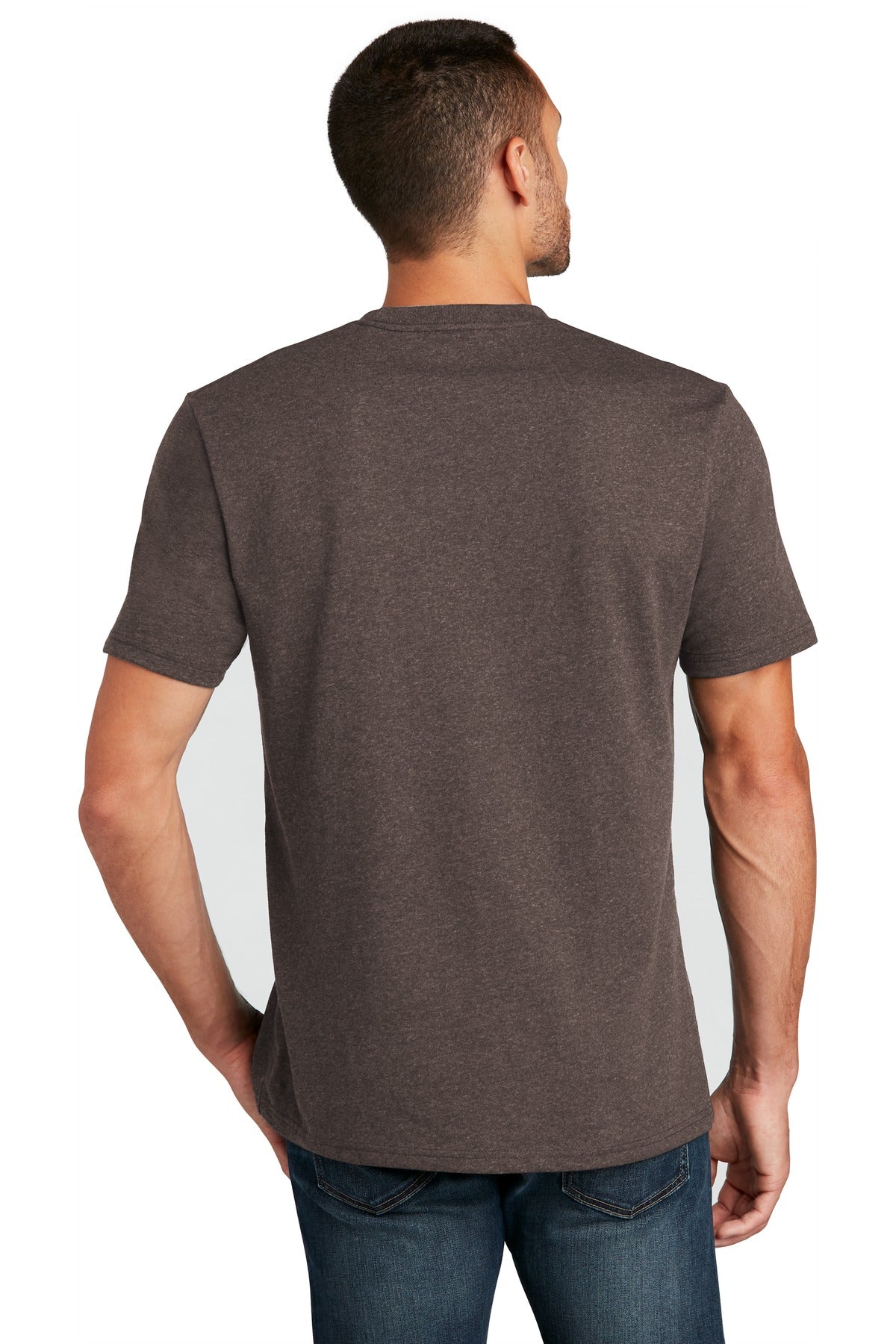 Custom Embroidered District T-Shirts  in Deep Brown Heather