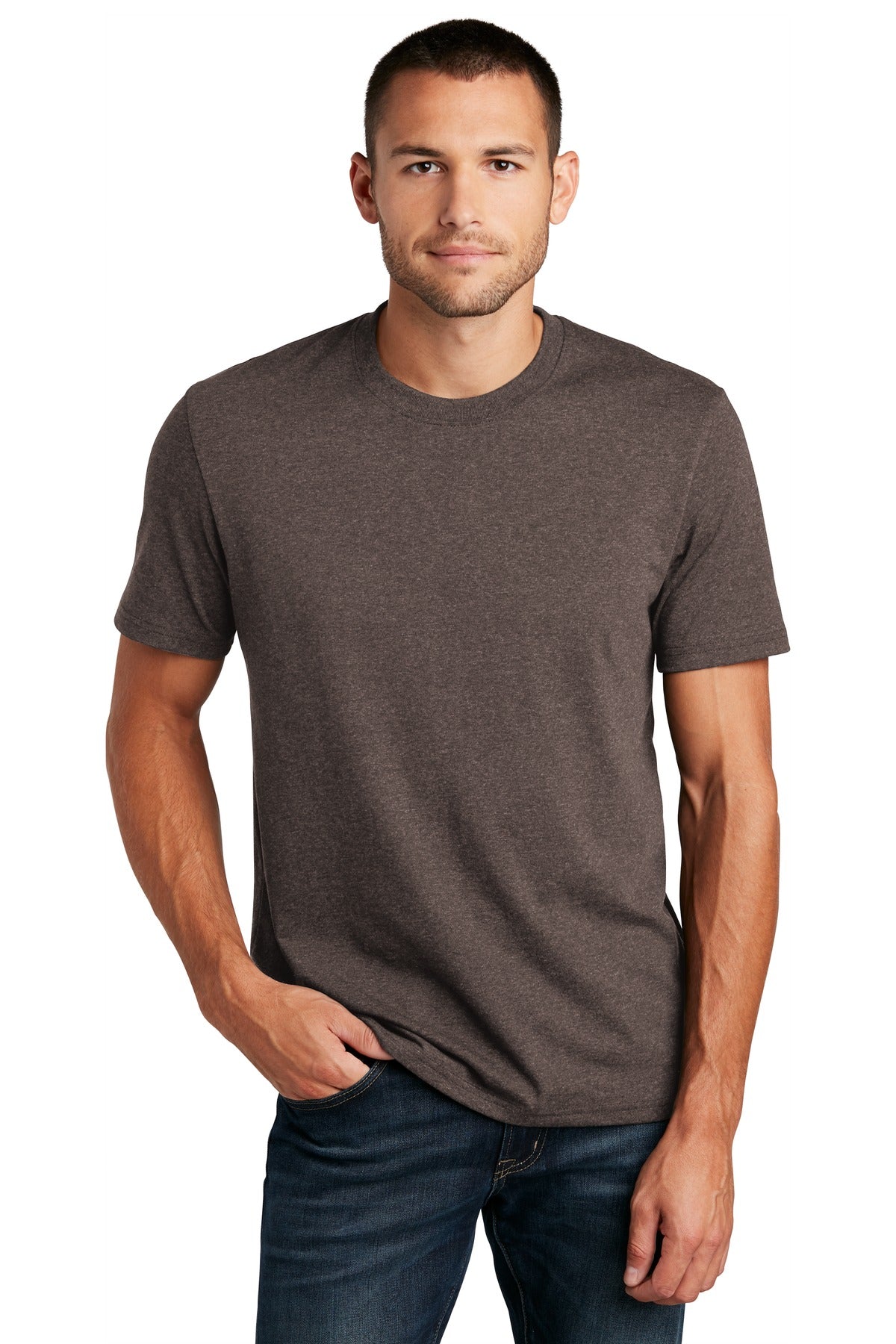Custom Embroidered District T-Shirts  in Deep Brown Heather