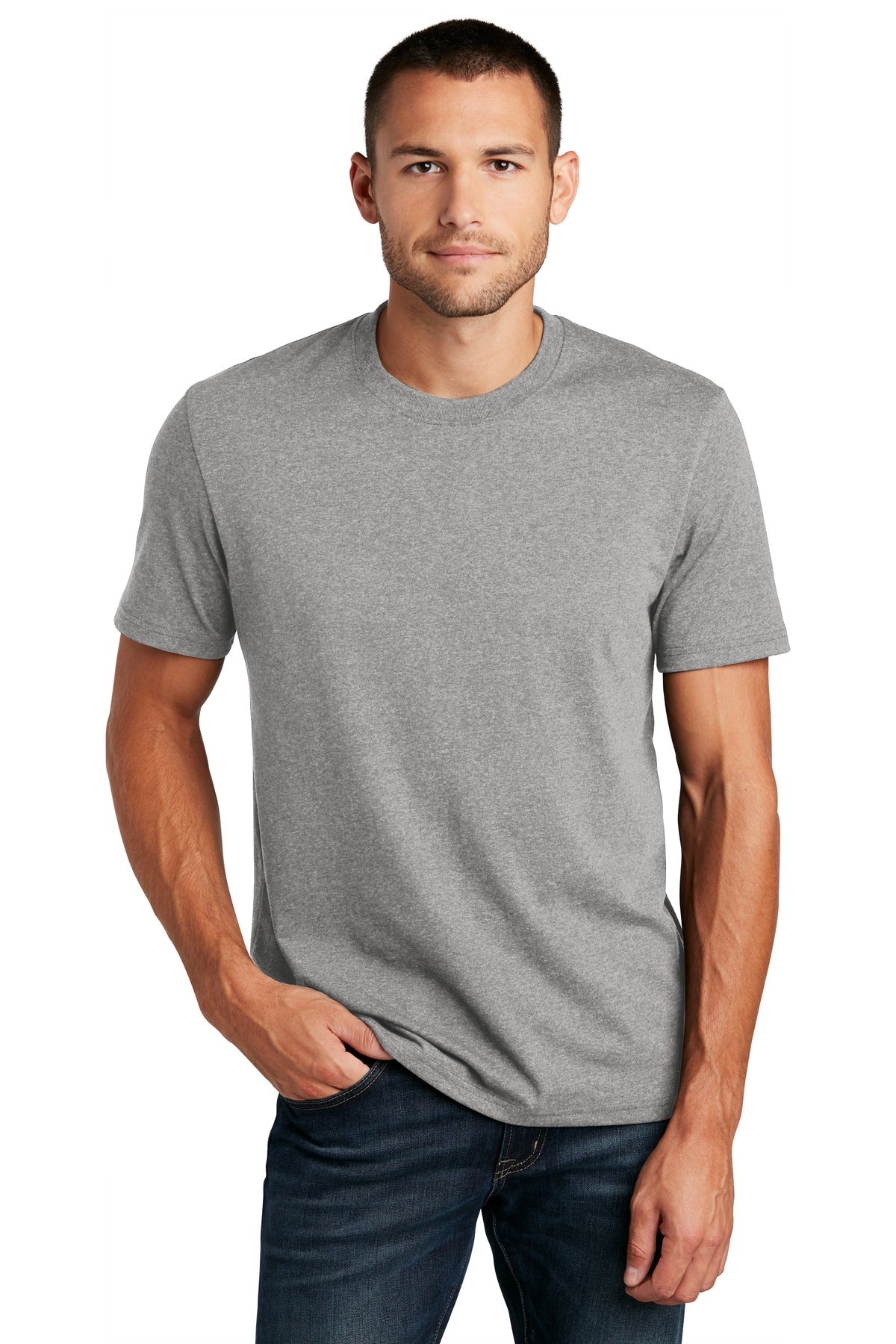 Custom Embroidered District T-Shirts  in Light Heather Grey