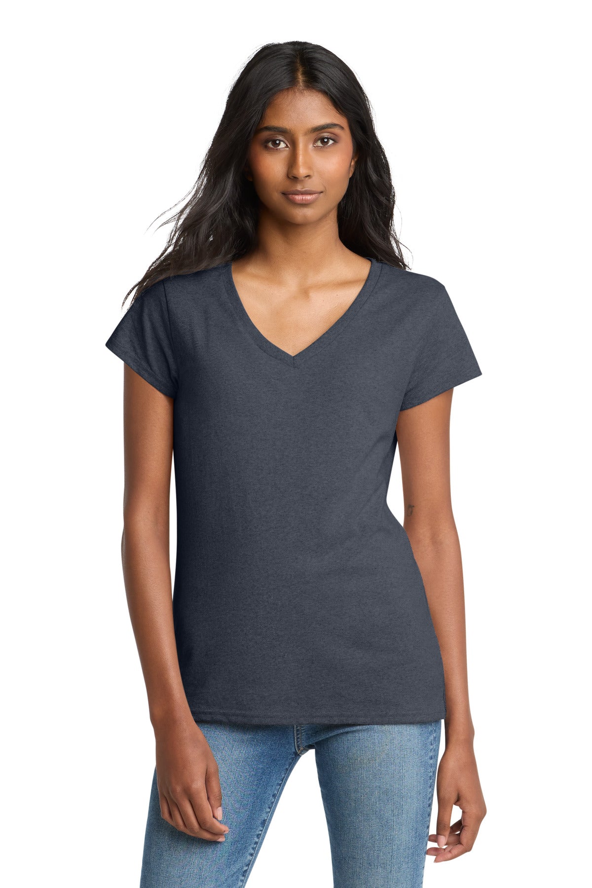 Custom Embroidered District T-Shirts  in Heathered Navy