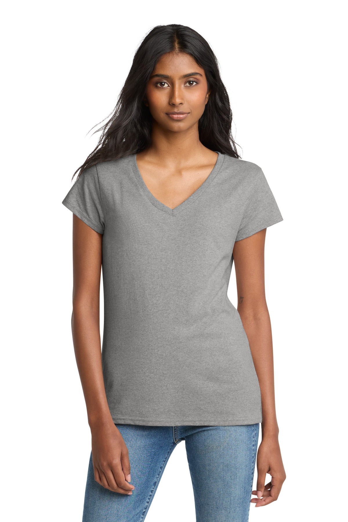Custom Embroidered District T-Shirts  in Light Heather Grey