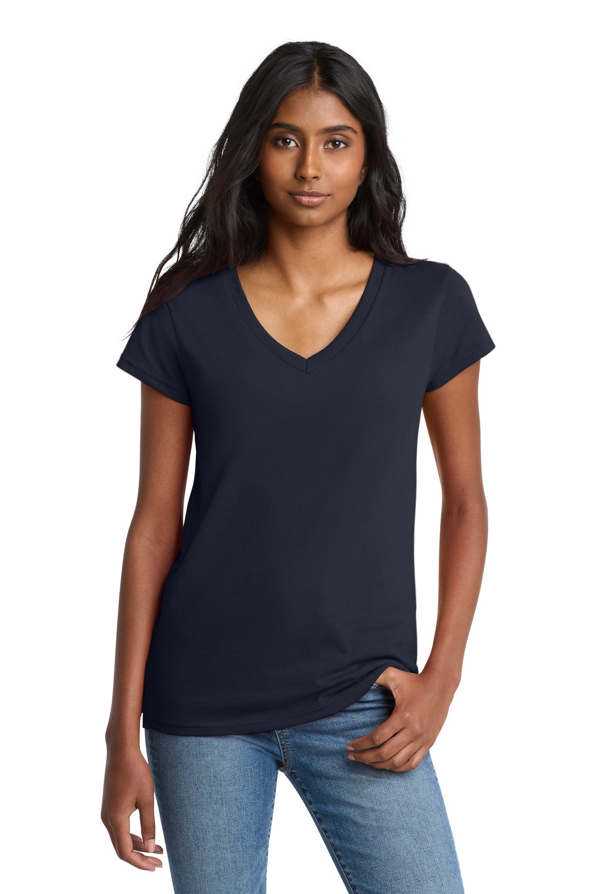 Custom Embroidered District T-Shirts  in True Navy