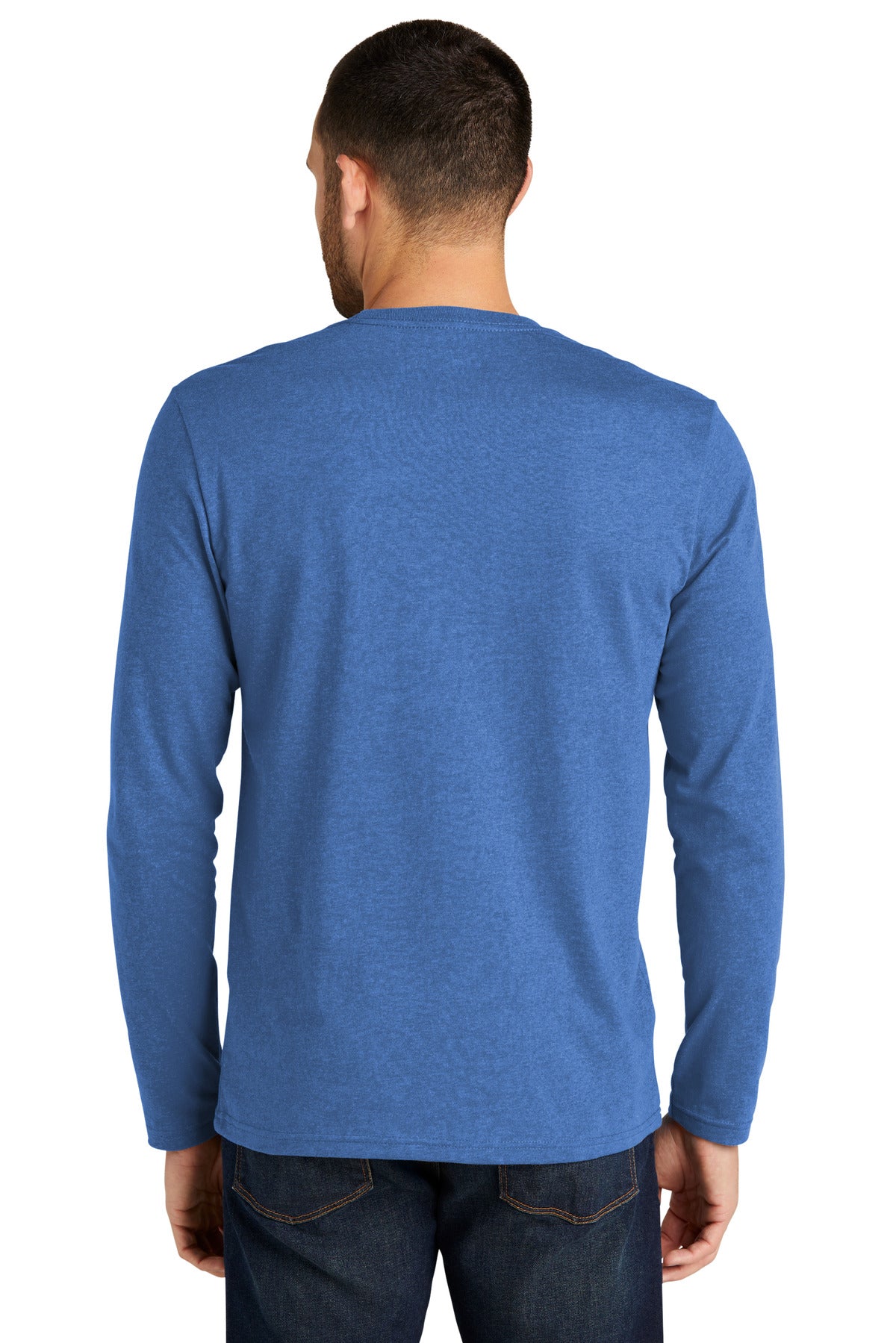 Custom Embroidered District Re-Tee Long Sleeve DT8003,Blue Heather