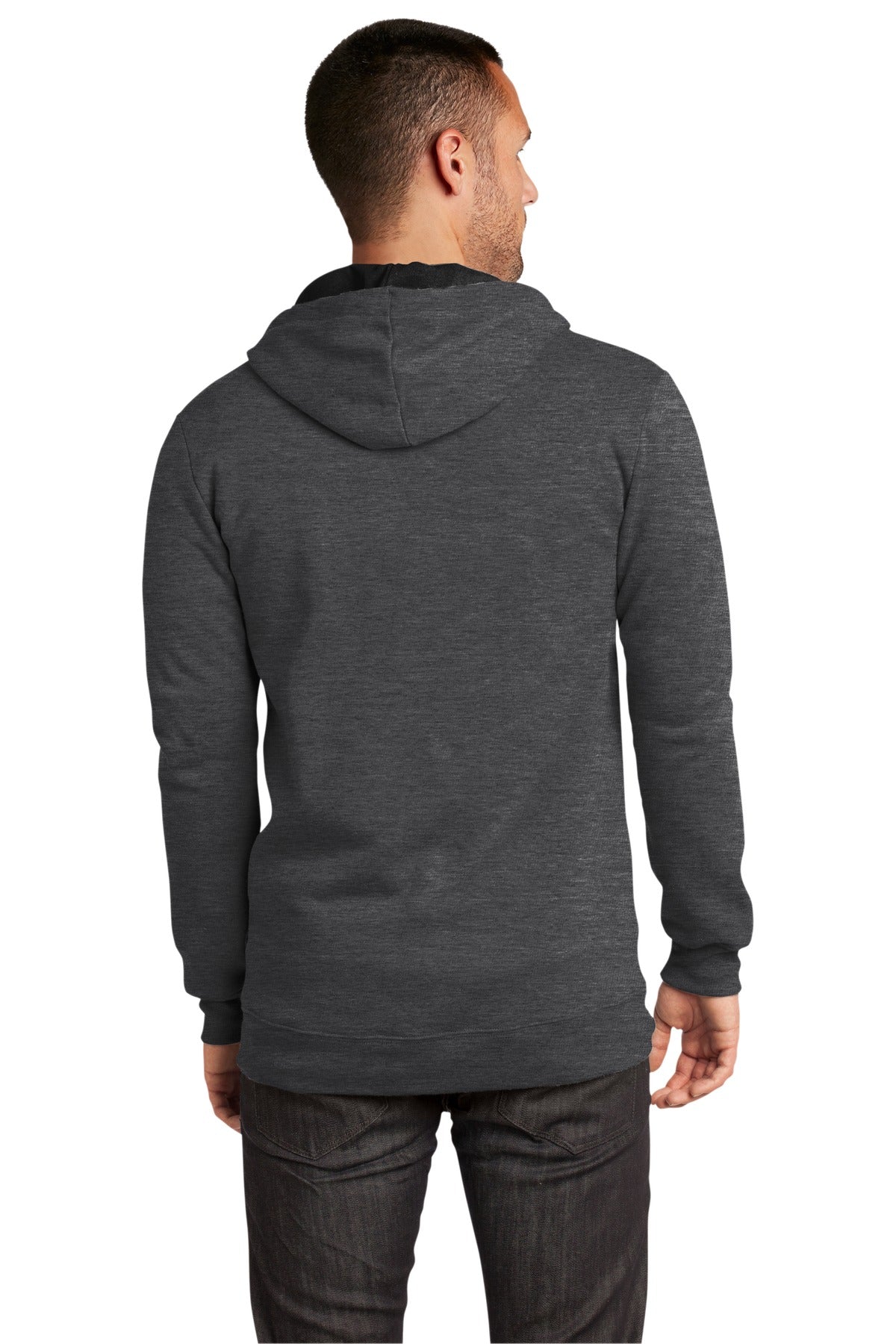 Custom Embroidered District The Concert Fleece Full-Zip Hoodie. DT800,Heathered Charcoal