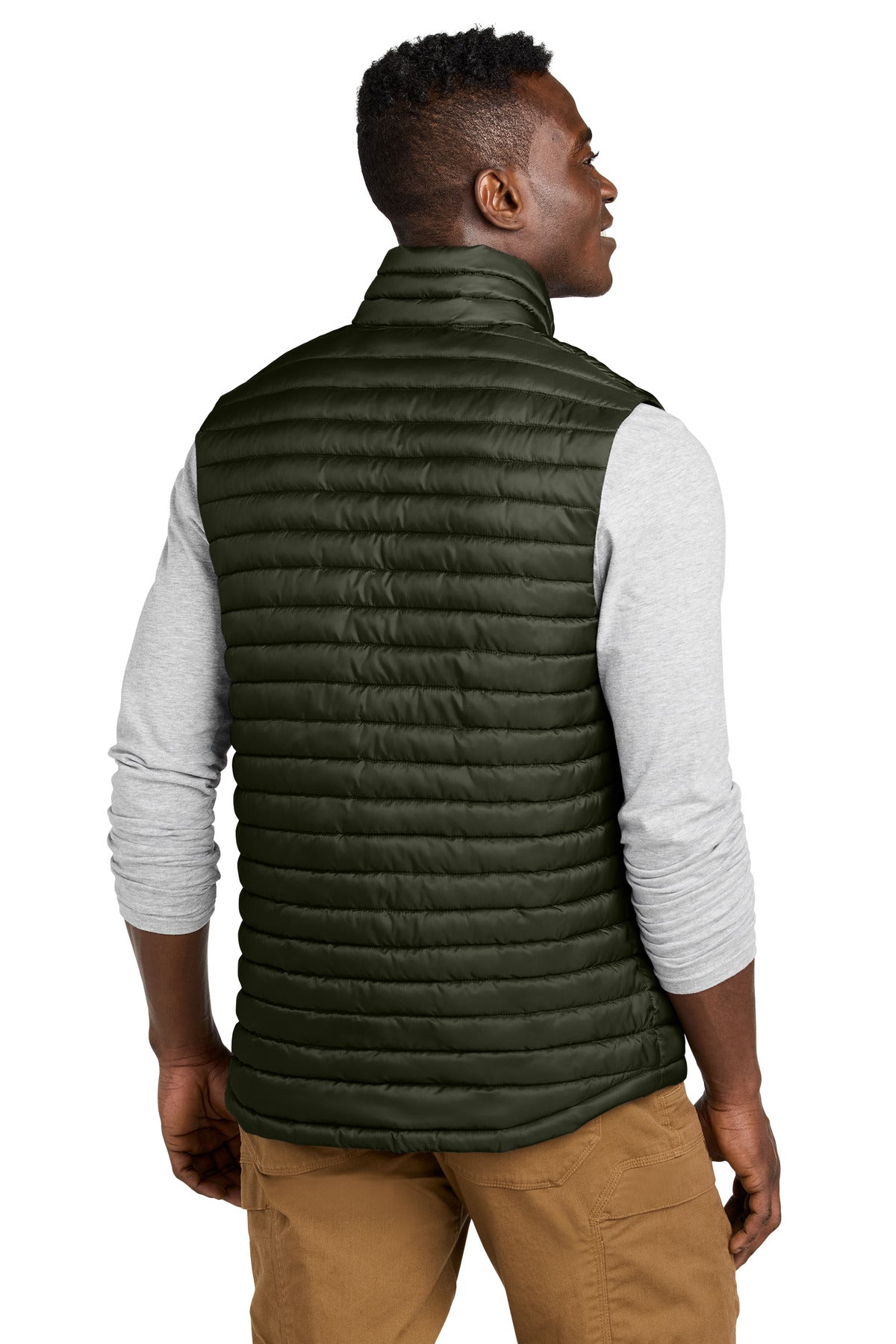 Custom Embroidered Eddie Bauer Packable Quilted Vest EB516,Olive Green