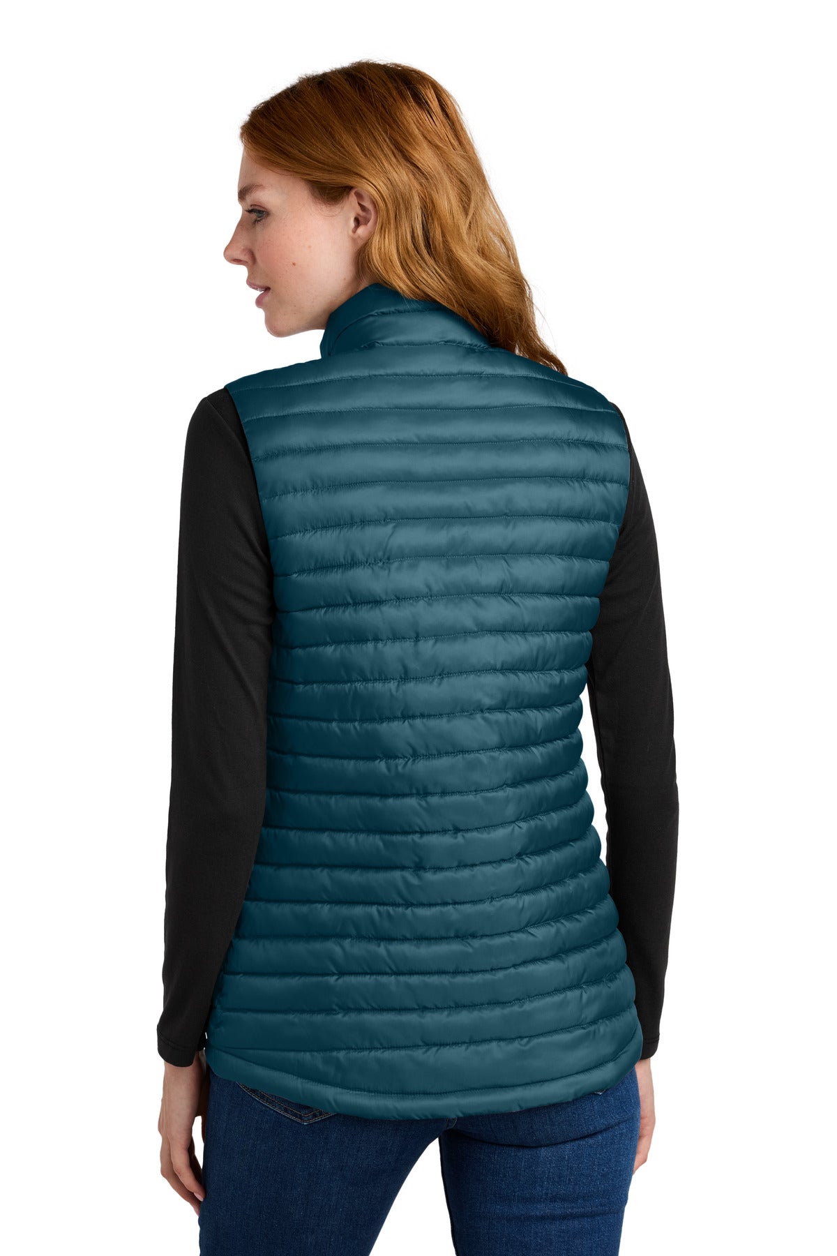 Custom Embroidered Eddie Bauer Women's Packable Quilted Vest EB517,Adriatic Blue