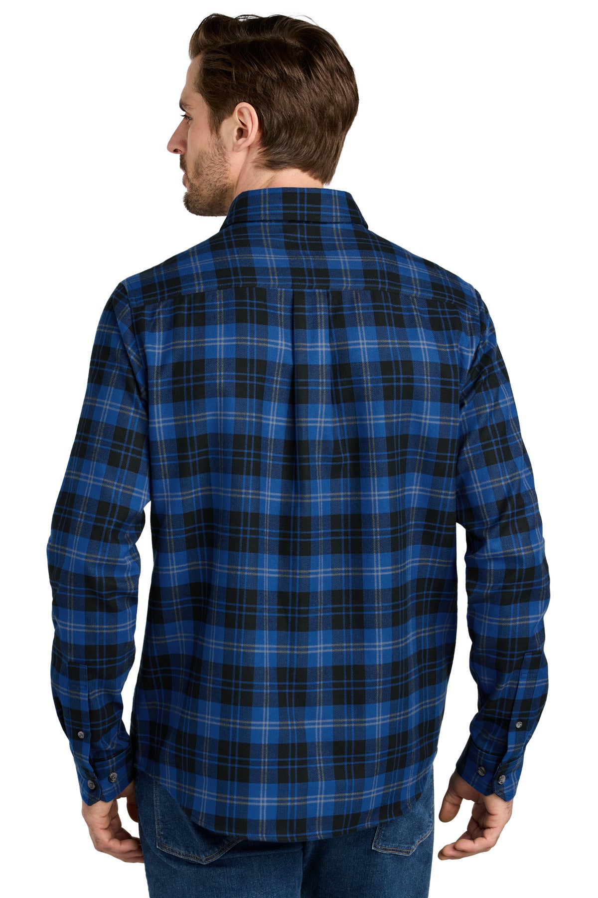 Custom Embroidered Eddie Bauer Long Sleeve Favorite Flannel Plaid Shirt EB610,Cobalt Tartan