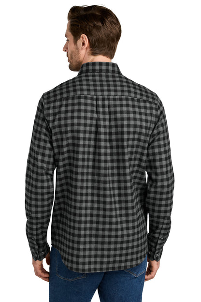 Custom Embroidered Eddie Bauer Long Sleeve Favorite Flannel Plaid Shirt EB610,Deep Black Mini Buffalo