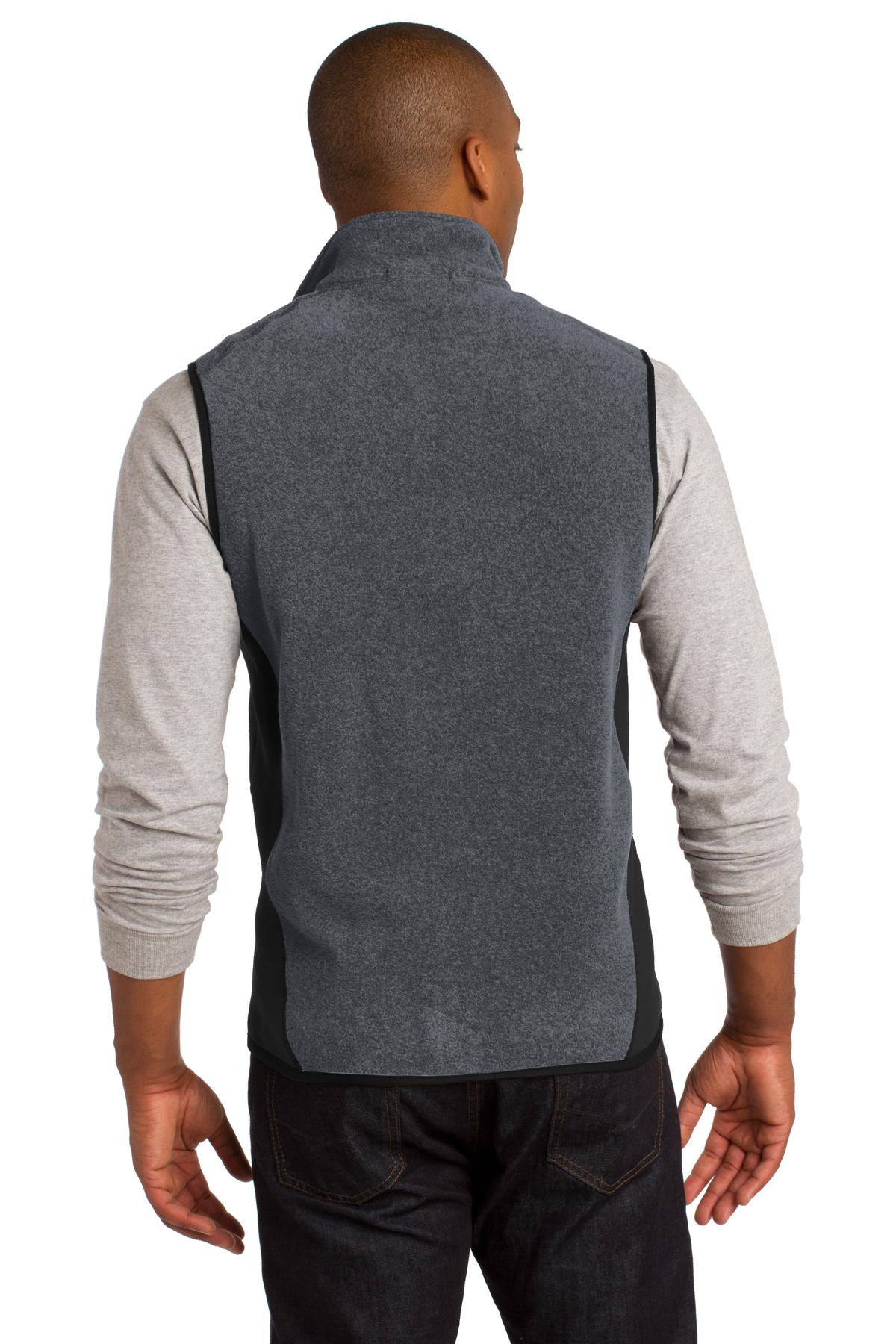 Custom Embroidered Port Authority R-Tek Pro Fleece Full-Zip Vest. F228,Charcoal Heather/ Black