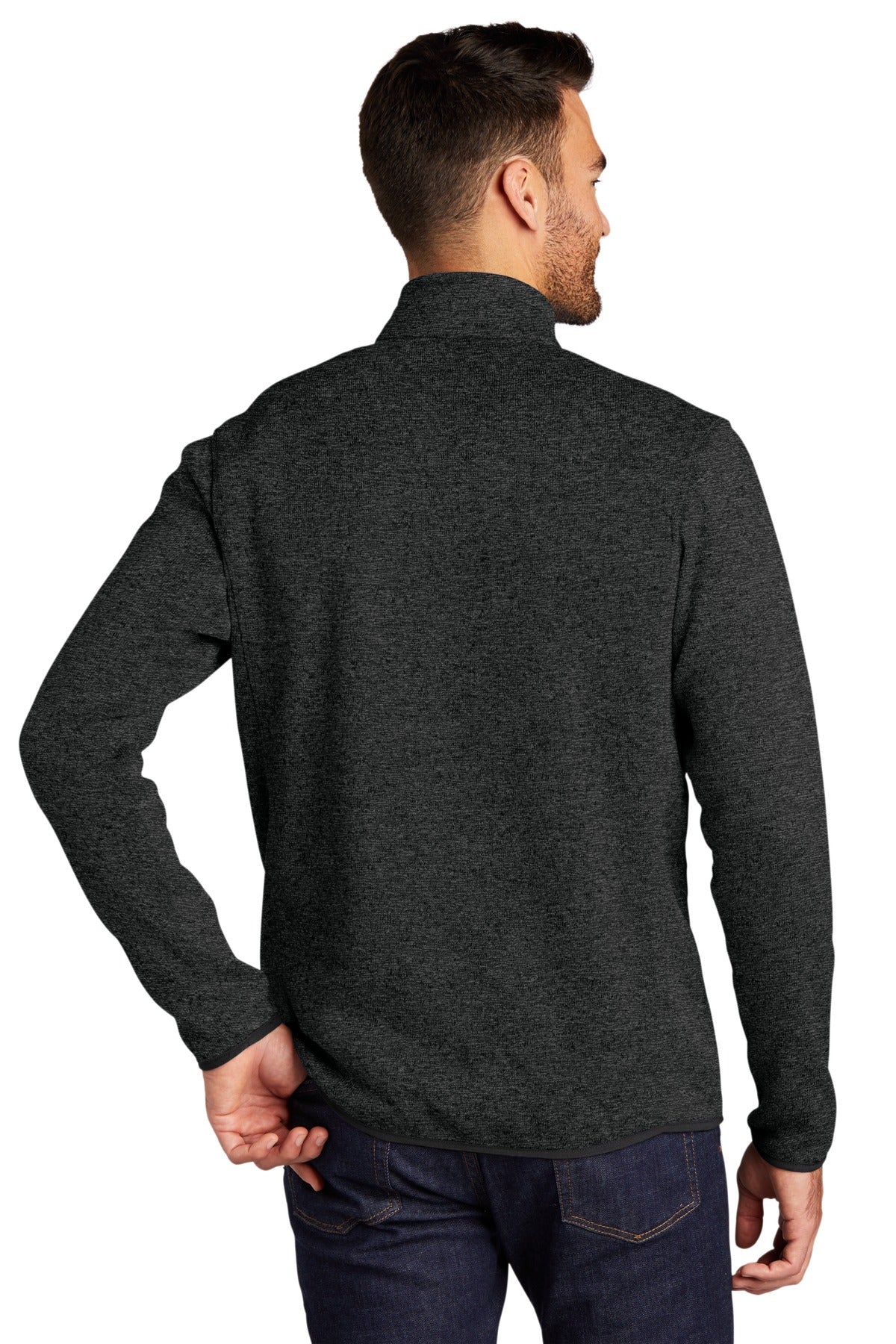 Custom Embroidered Port Authority Sweater Fleece Jacket. F232,Black Heather