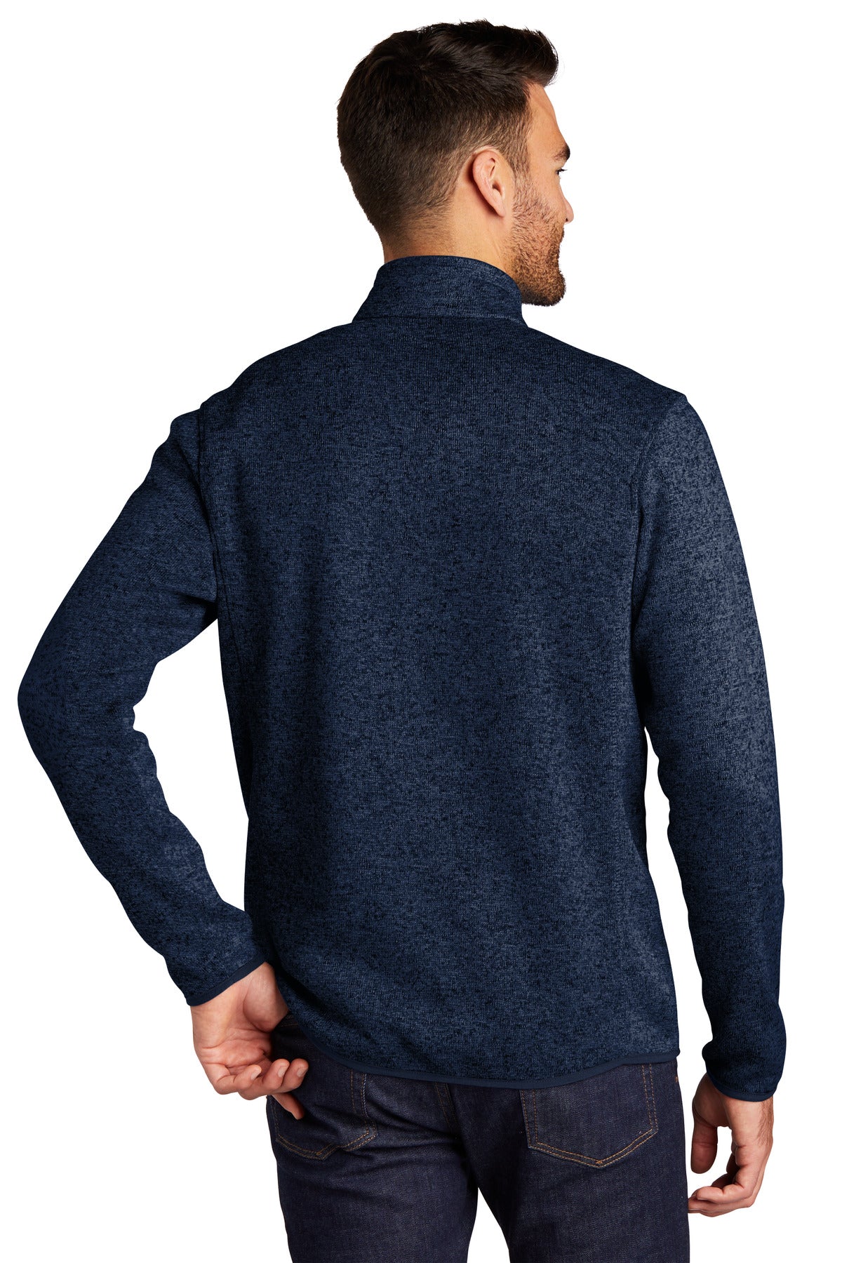 Custom Embroidered Port Authority Sweater Fleece Jacket. F232,River Blue Navy Heather