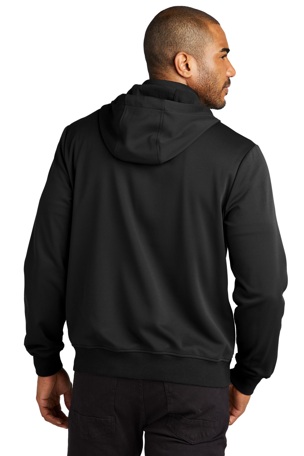 Custom Embroidered Port Authority Smooth Fleece Hooded Jacket F814,Deep Black