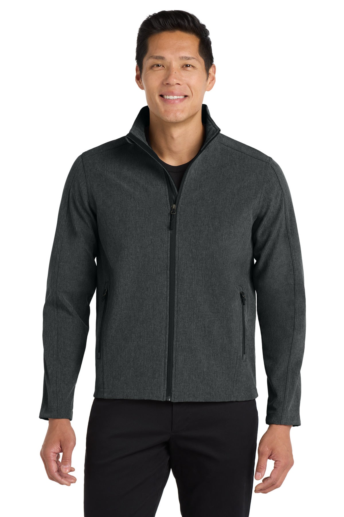 Custom Embroidered Port Authority Outerwear in Black Charcoal Heather
