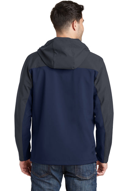 Custom Embroidered Port Authority Hooded Core Soft Shell Jacket. J335,Dress Blue Navy/ Battleship Grey