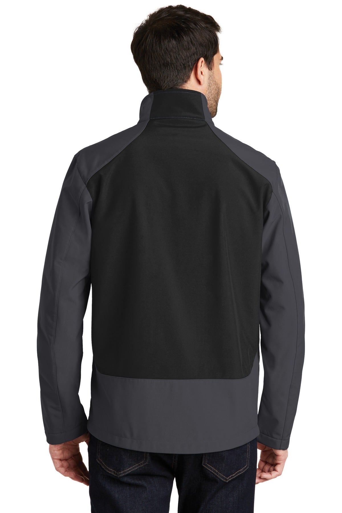 Custom Embroidered Port Authority Back-Block Soft Shell Jacket. J336,Battleship Grey/ Black