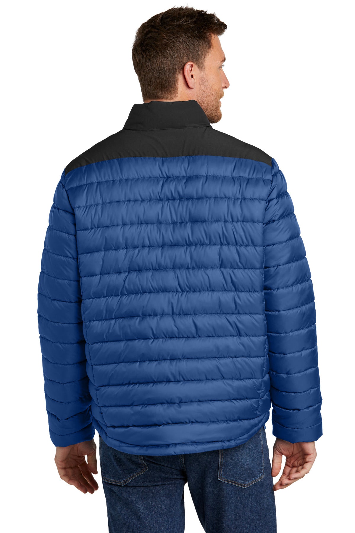 Custom Embroidered Port Authority Horizon Puffy Jacket J364,True Blue/ Deep Black
