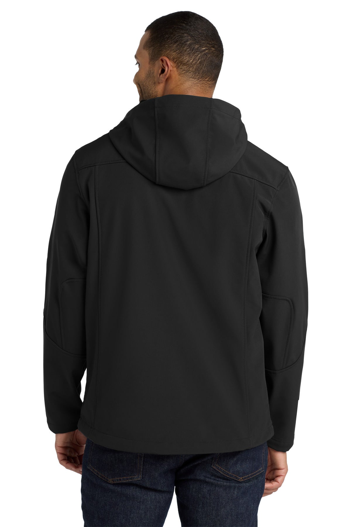 Custom Embroidered Port Authority Textured Hooded Soft Shell Jacket. J706,Black/ Engine Red