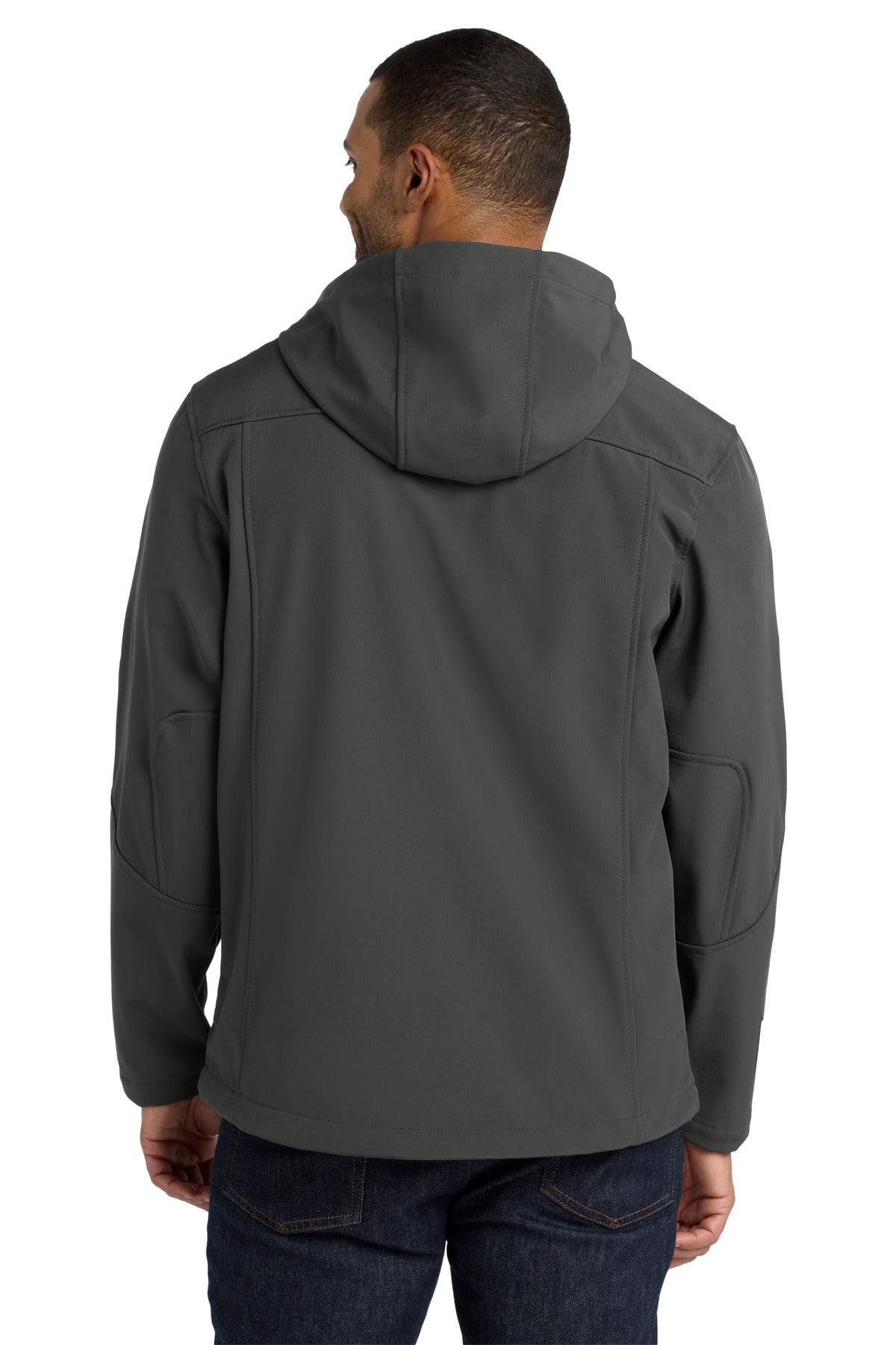 Custom Embroidered Port Authority Textured Hooded Soft Shell Jacket. J706,Charcoal/ Lemon Yellow
