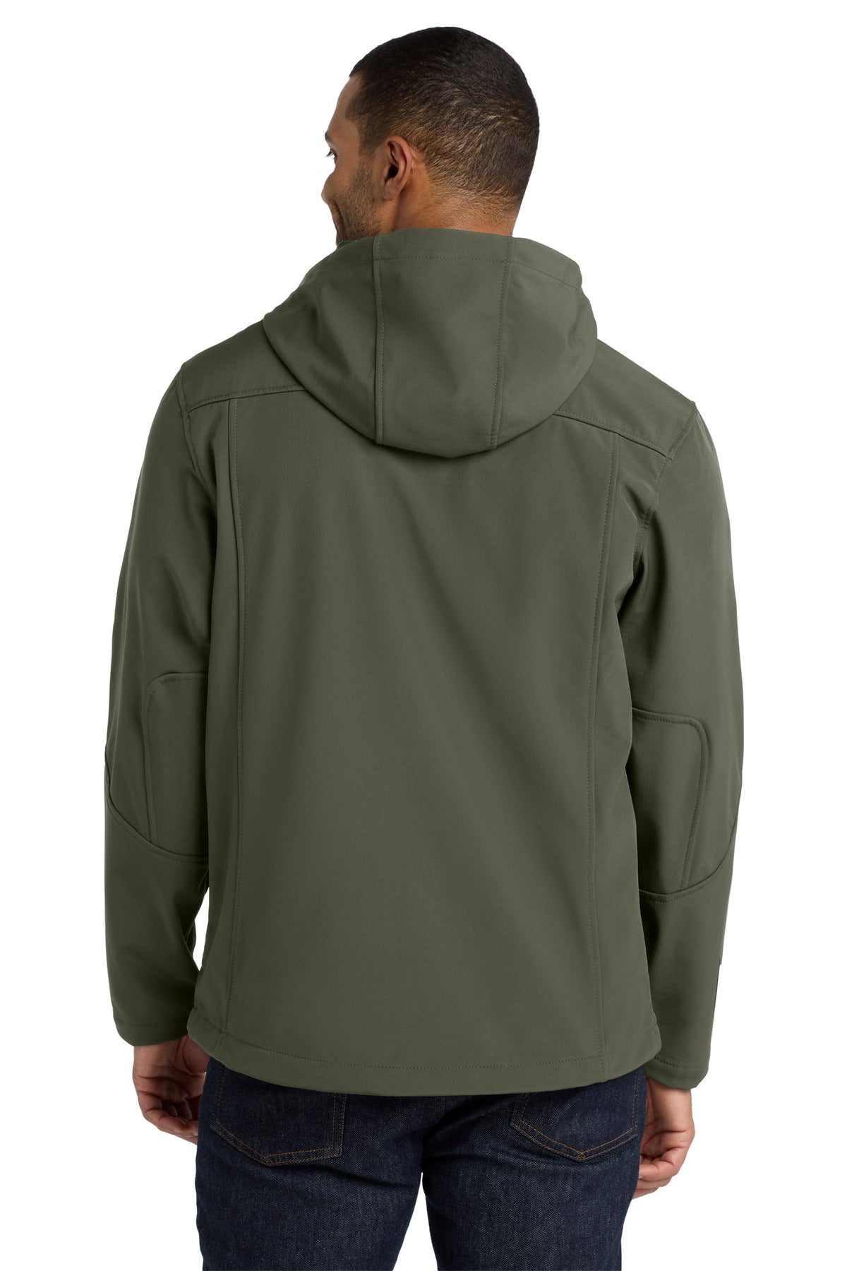 Custom Embroidered Port Authority Textured Hooded Soft Shell Jacket. J706,Mineral Green/ Soft Orange