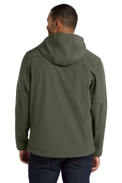 Custom Embroidered Port Authority Textured Hooded Soft Shell Jacket. J706,Mineral Green/ Soft Orange