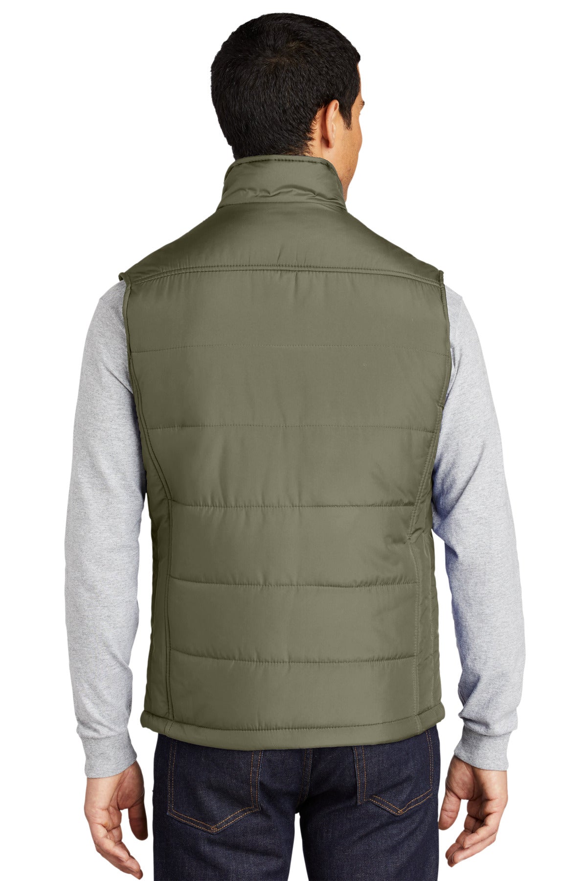 Custom Embroidered Port Authority Puffy Vest. J709,Olive/ Cayenne