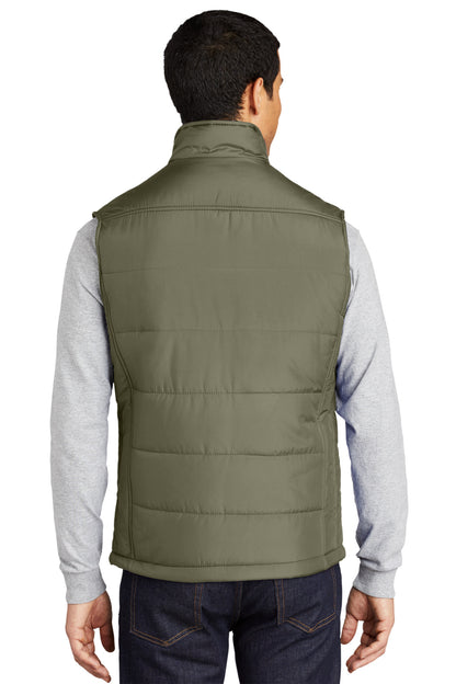 Custom Embroidered Port Authority Puffy Vest. J709,Olive/ Cayenne