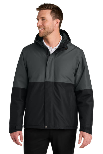 Custom Embroidered Port Authority Outerwear in Grey Steel/ Deep Black