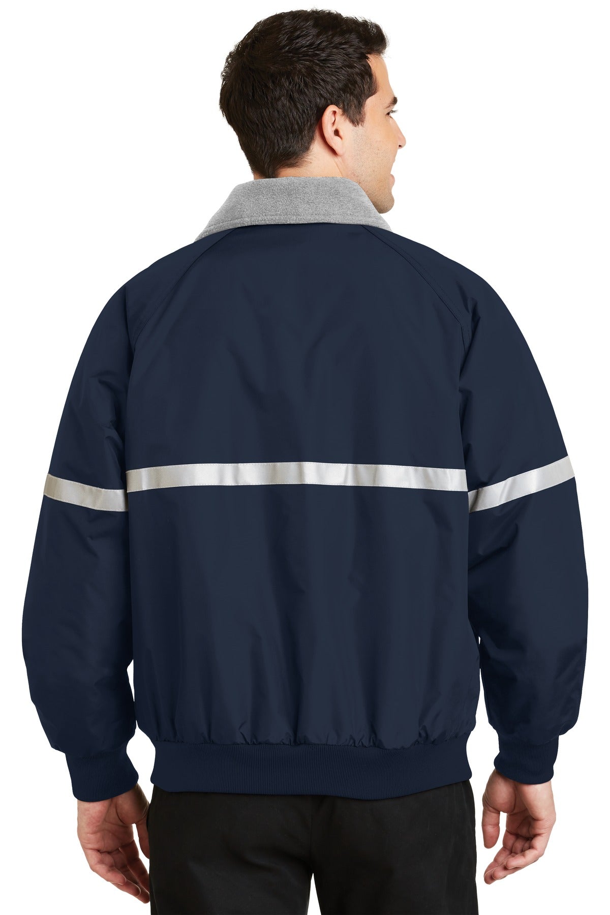Custom Embroidered Port Authority Challenger Jacket with Reflective Taping J754R,True Navy/ Grey Heather/ Reflective