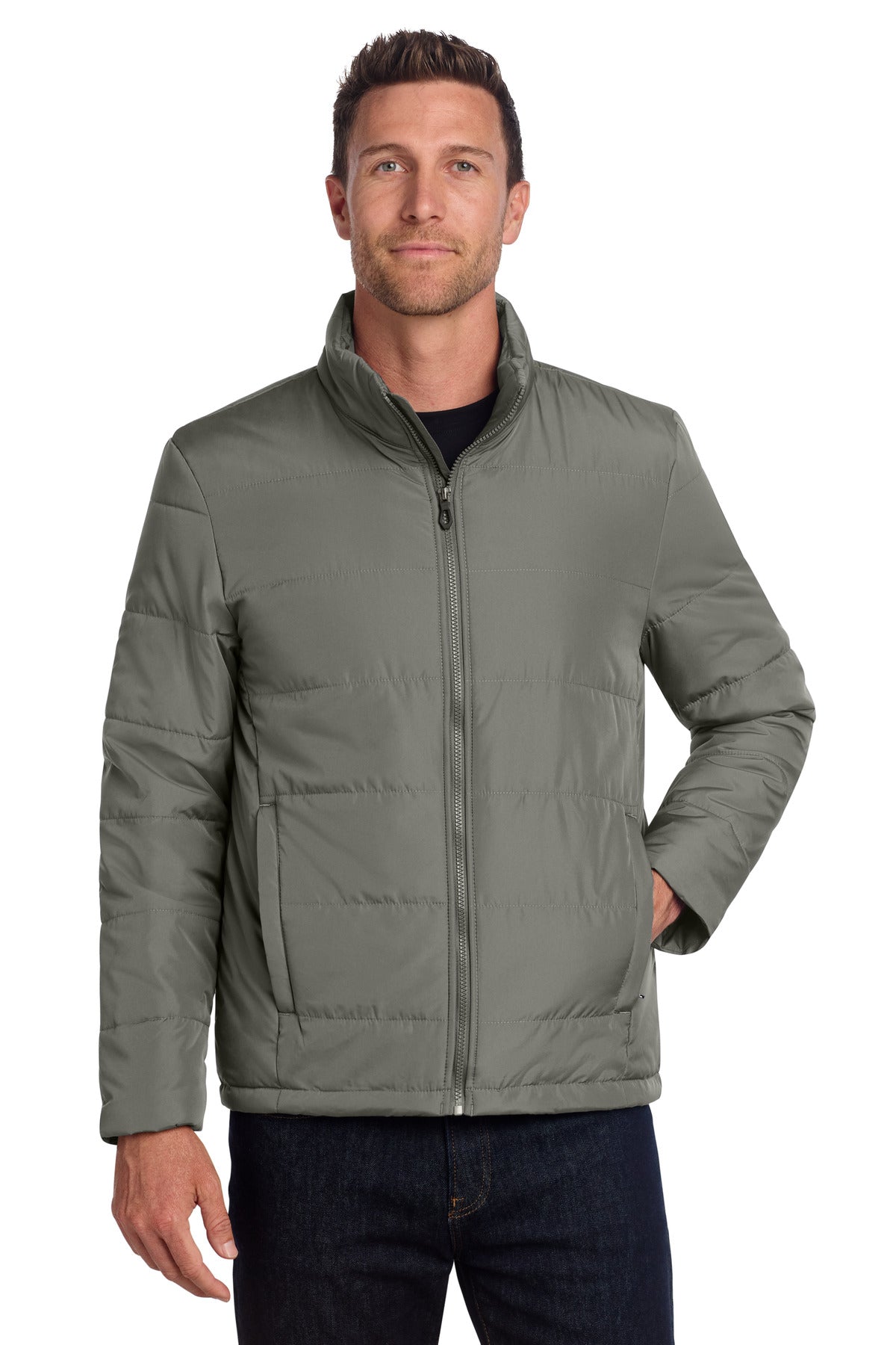 Custom Embroidered Port Authority Outerwear in Shadow Grey
