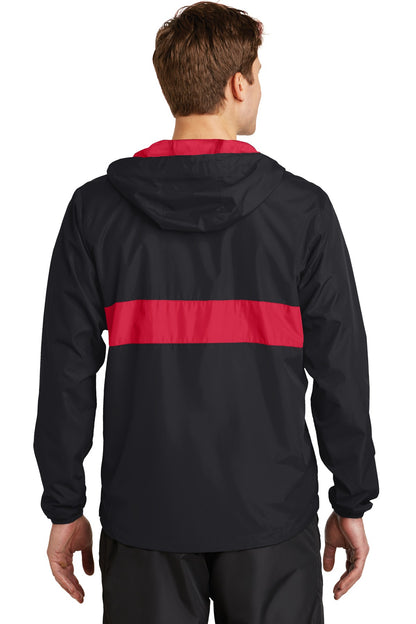 Custom Embroidered Sport-Tek Zipped Pocket Anorak. JST65,Black/ True Red
