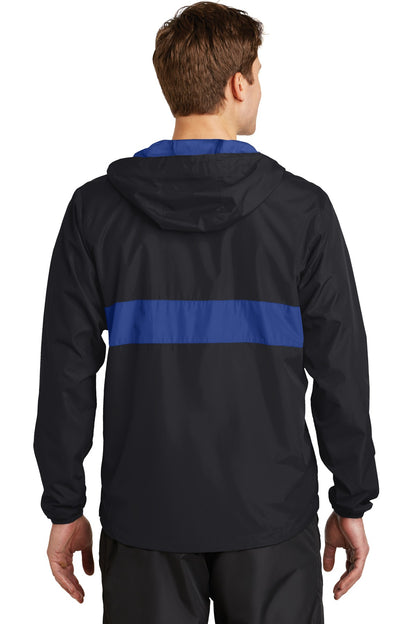 Custom Embroidered Sport-Tek Zipped Pocket Anorak. JST65,Black/ True Royal