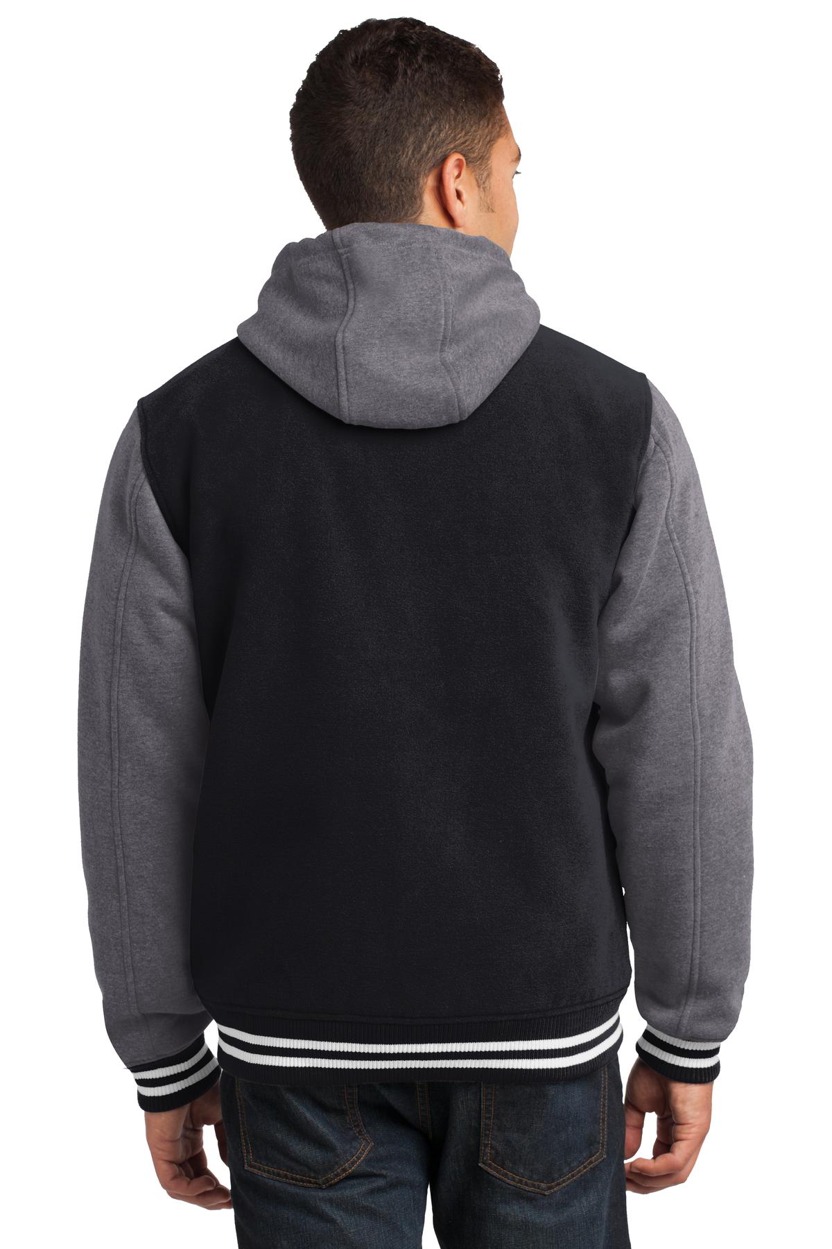 Custom Embroidered Sport-Tek Insulated Letterman Jacket. JST82,Black/ Vintage Heather