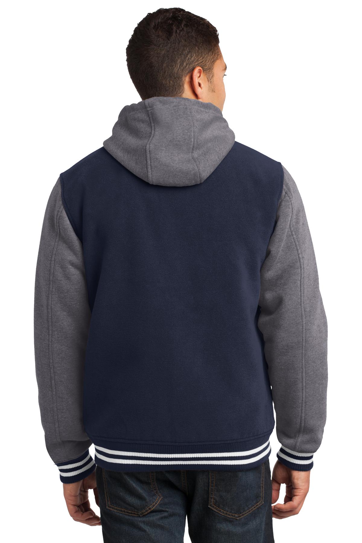 Custom Embroidered Sport-Tek Insulated Letterman Jacket. JST82,True Navy/ Vintage Heather