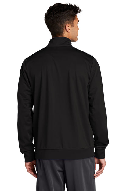 Custom Embroidered Sport-Tek  Tricot Sleeve Stripe Track Jacket. JST94,Black/ White