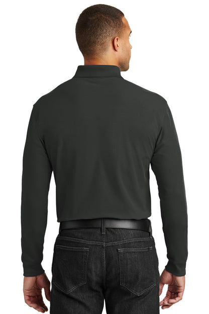 Custom Embroidered Port Authority Long Sleeve Core Classic Pique Polo. K100LS,Deep Black
