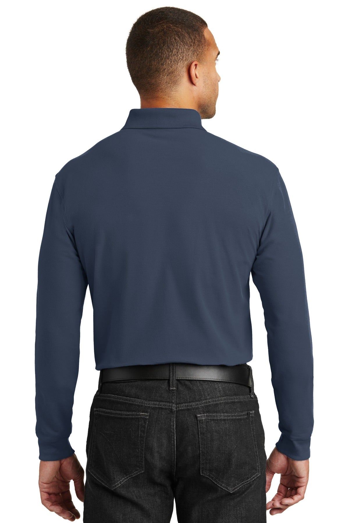 Custom Embroidered Port Authority Long Sleeve Core Classic Pique Polo. K100LS,River Blue Navy