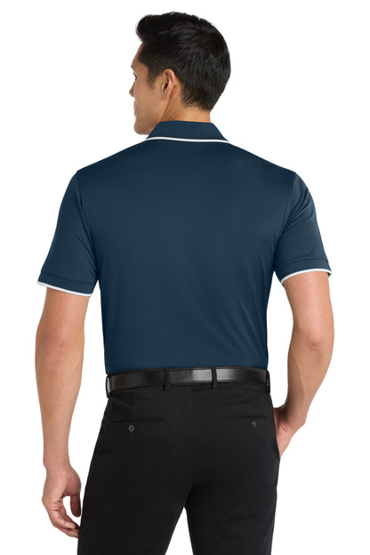 Custom Embroidered Port Authority Dry Zone UV Micro-Mesh Tipped Polo. K111,River Blue Navy/ White