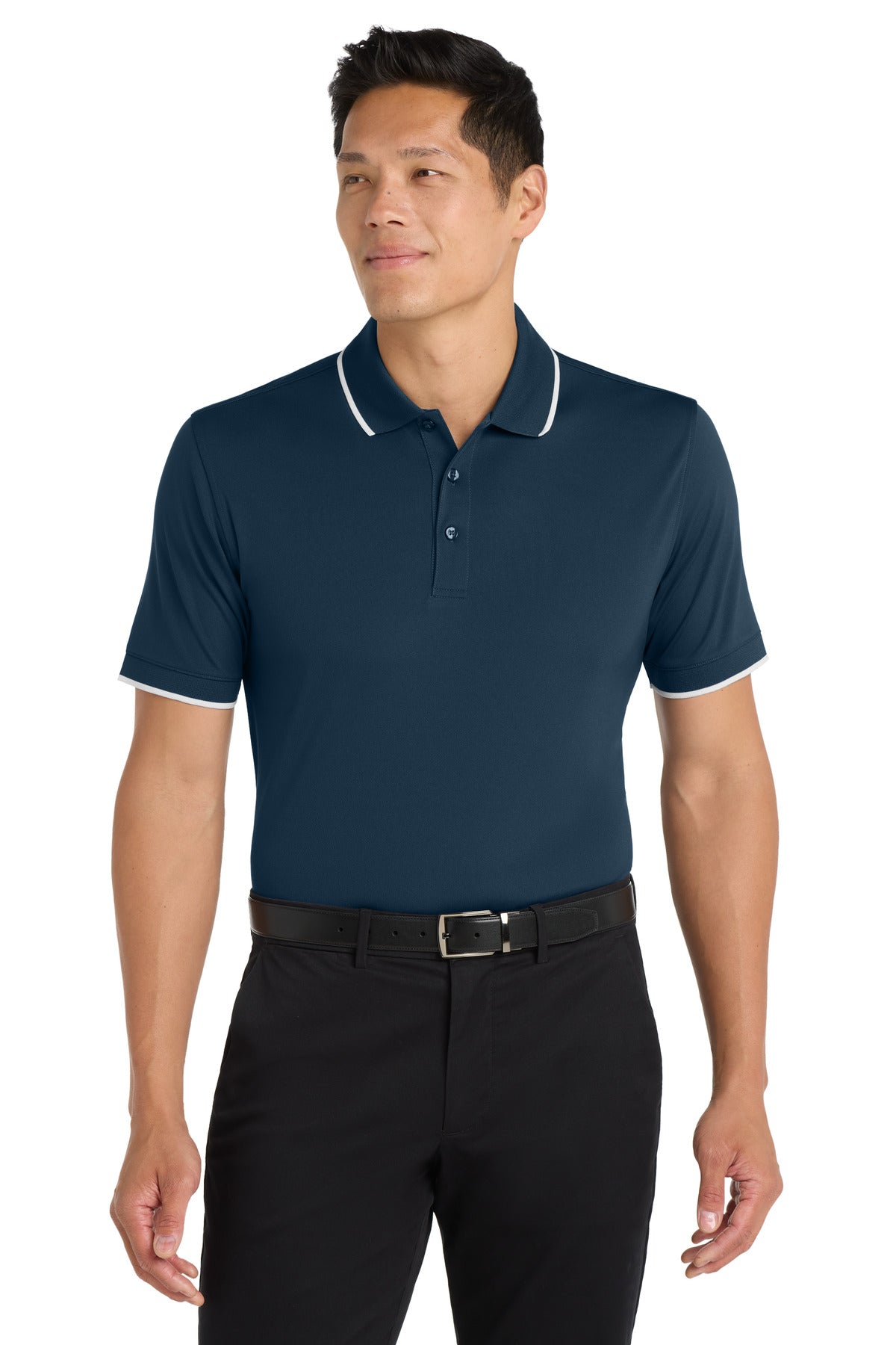 Custom Embroidered Port Authority Polos/Knits in River Blue Navy/ White