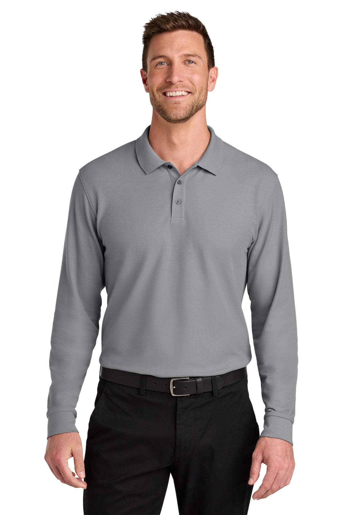 Custom Embroidered Port Authority Polos/Knits in Gusty Grey