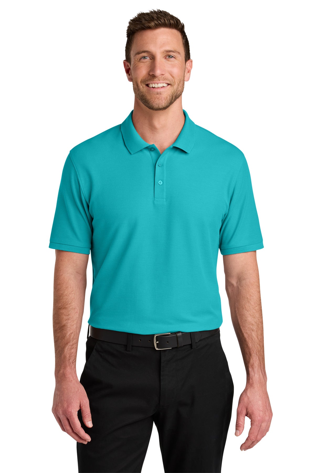 Custom Embroidered Port Authority Polos in Aquamarine