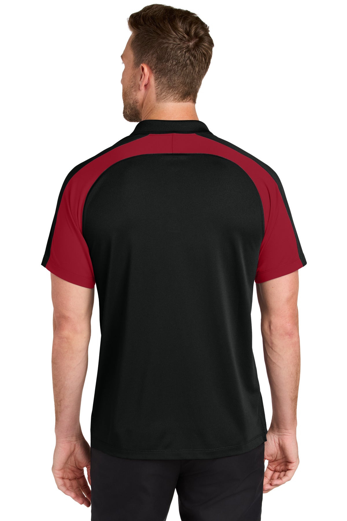 Custom Embroidered Port Authority Wearever Performance Pique Colorblock Polo K247,Deep Black/ Rich Red