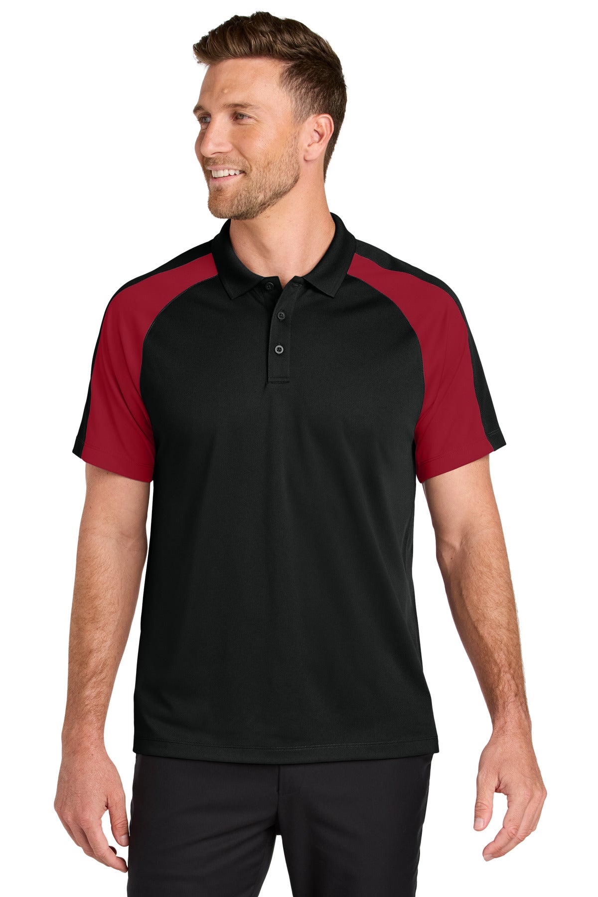 Custom Embroidered Port Authority Polos/Knits in Deep Black/ Rich Red