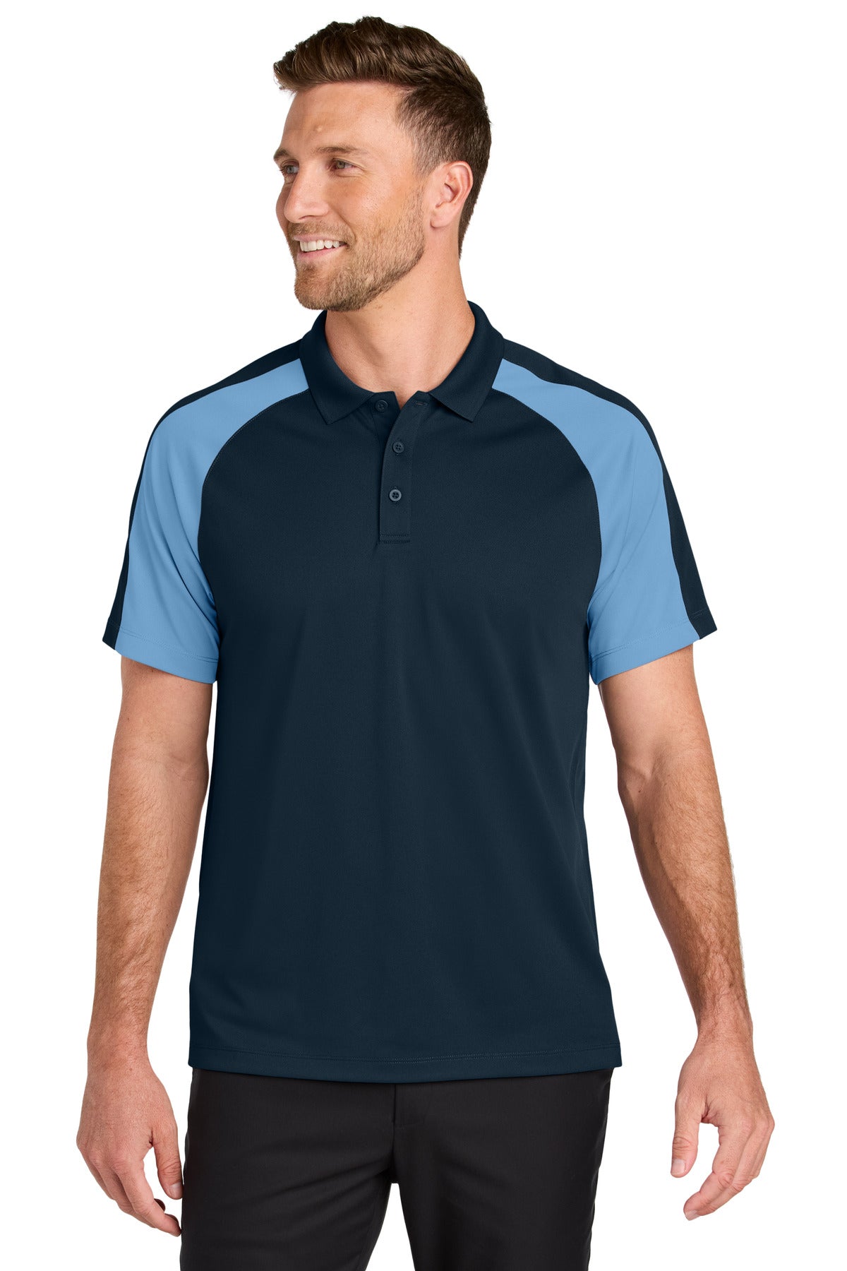 Custom Embroidered Port Authority Polos/Knits in River Blue Navy/ Carolina Blue