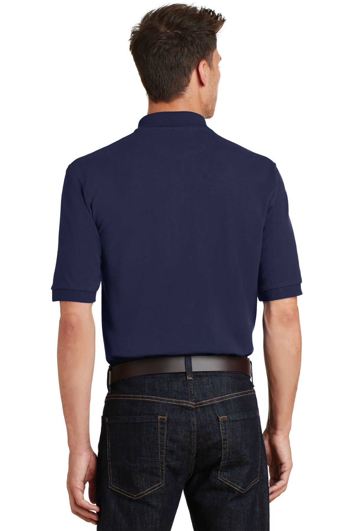 Custom Embroidered Port Authority Heavyweight Cotton Pique Polo with Pocket.  K420P,Navy