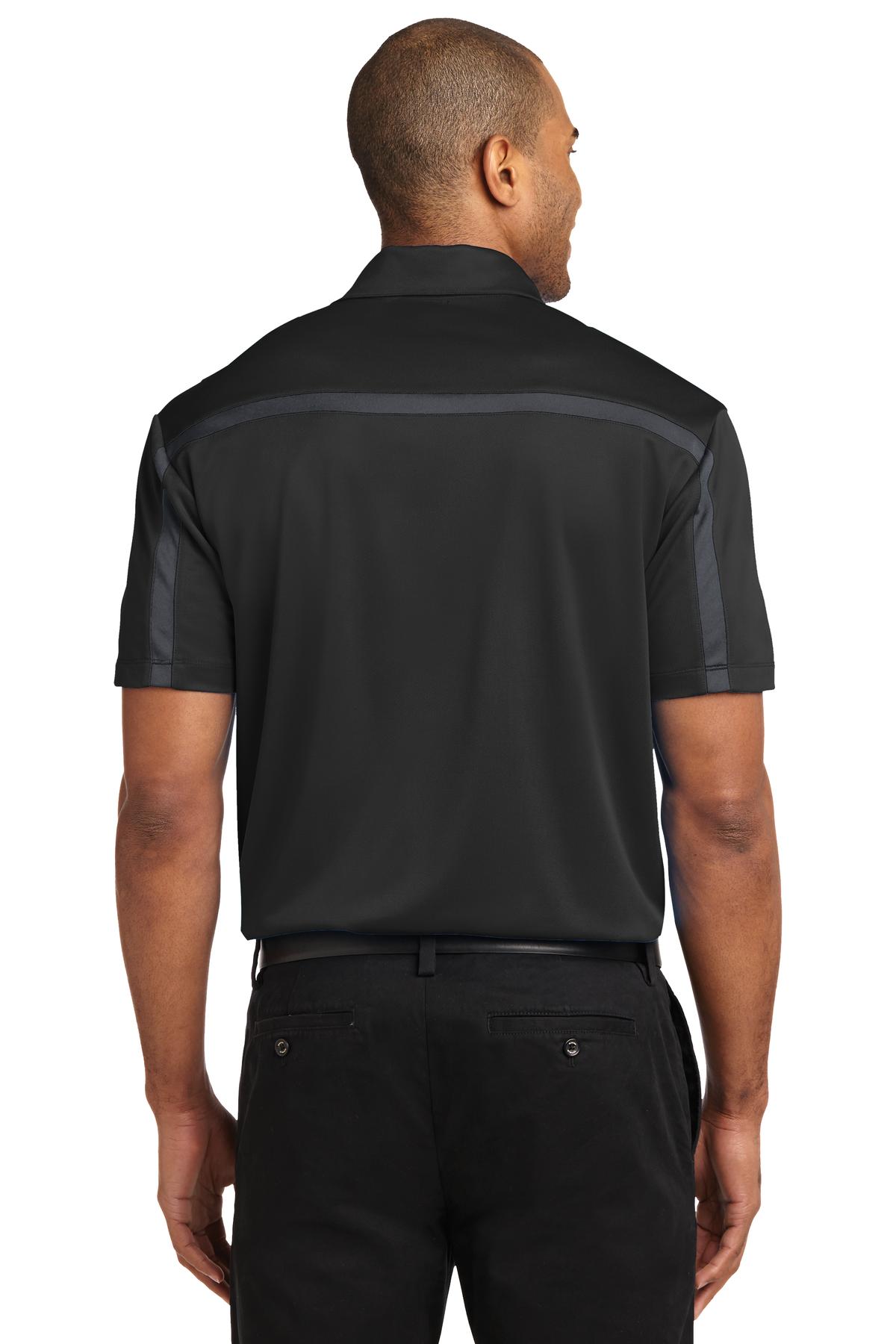 Custom Embroidered Port Authority Silk Touch Performance Colorblock Stripe Polo. K547,Black/ Steel Grey