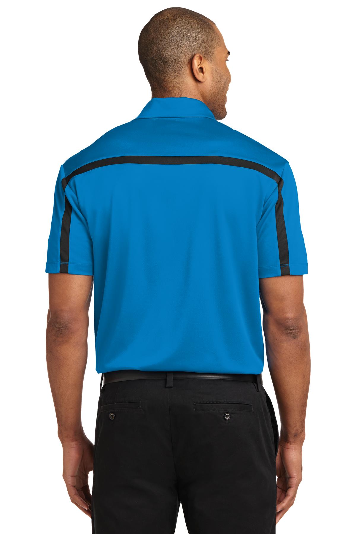 Custom Embroidered Port Authority Silk Touch Performance Colorblock Stripe Polo. K547,Brilliant Blue/ Black